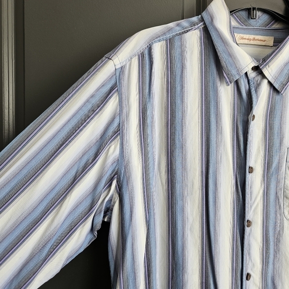Tommy Bahama Mens Striped Long Sleeve Casual Shirt Blue Purple Tan XL - Picture 3 of 10